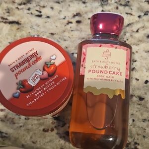 Bath & Body Works Strawberry Pound Cake Body Wash and Body Butter Set